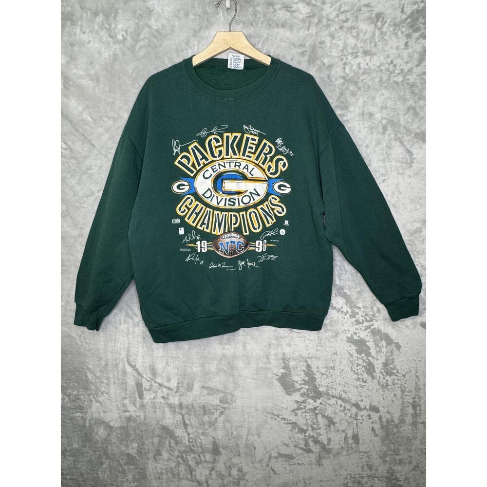 Vtg Green Bay Packers Sweatshirt Mens 2XL Green Crewneck NFL Football Delta 90s - Picture 12 of 12